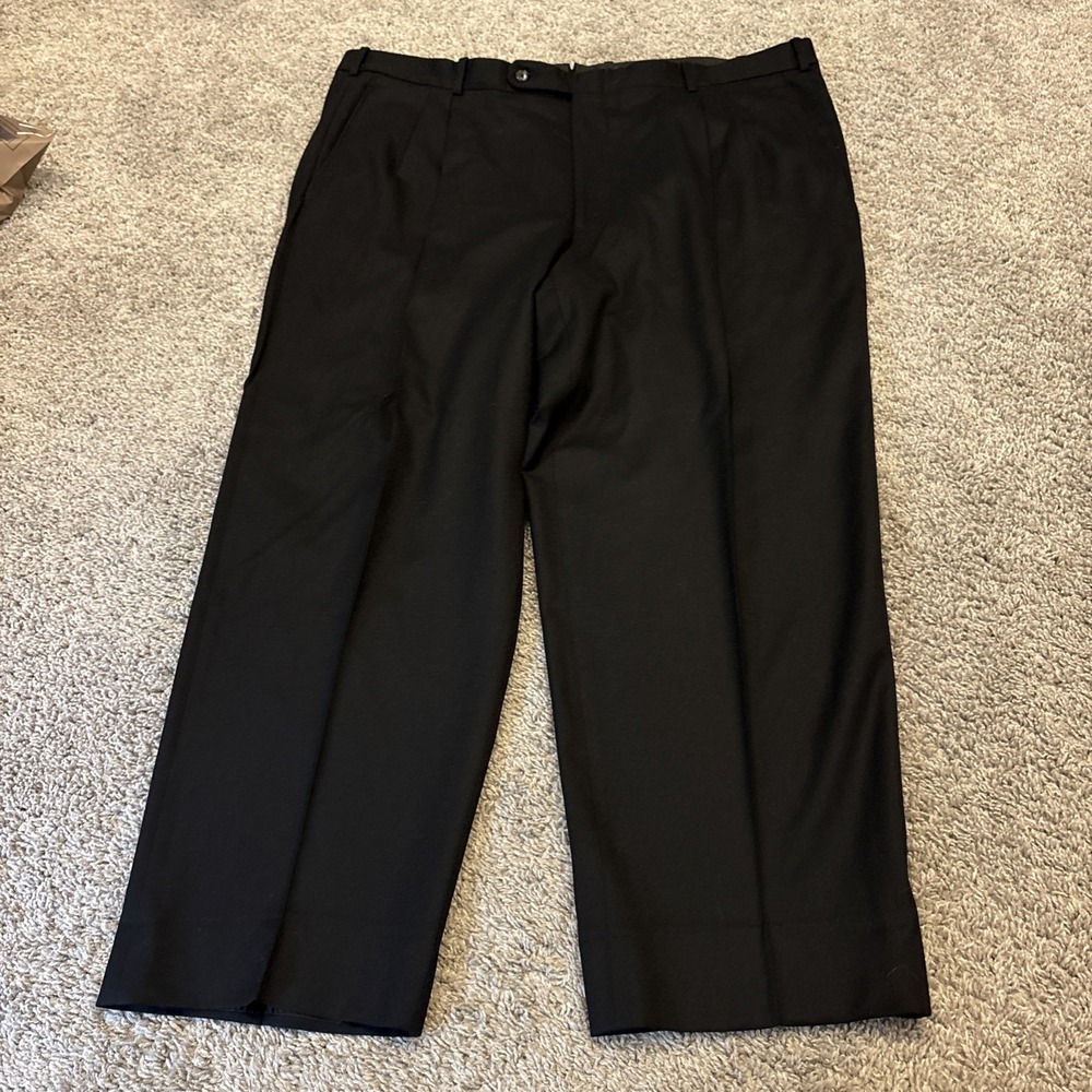 Royal Classics Tom James Custom Tailored Black Pleated 100% Wool Trousers 44x29